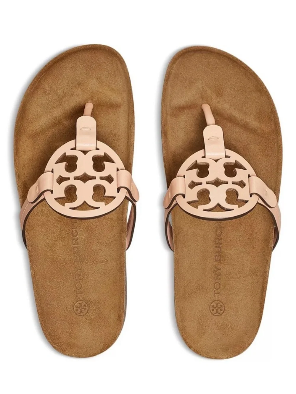 Tory Burch Miller Cloud Leather Sandal Blush Peach US 9 Natual Cork